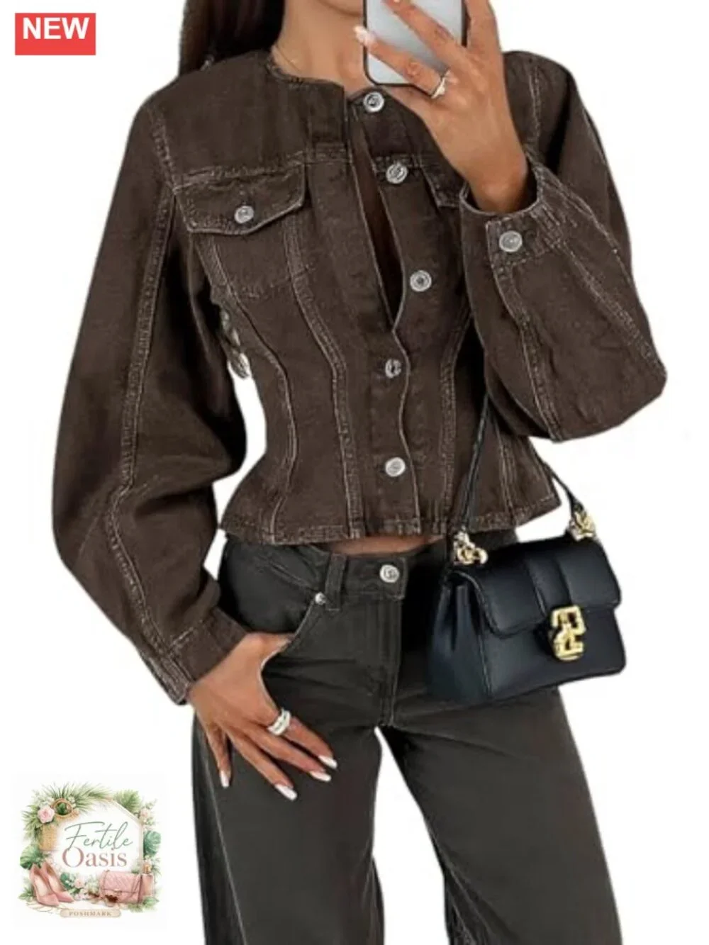 Women's Cropped Denim Jacket Cotton Blend Button Down Shacket